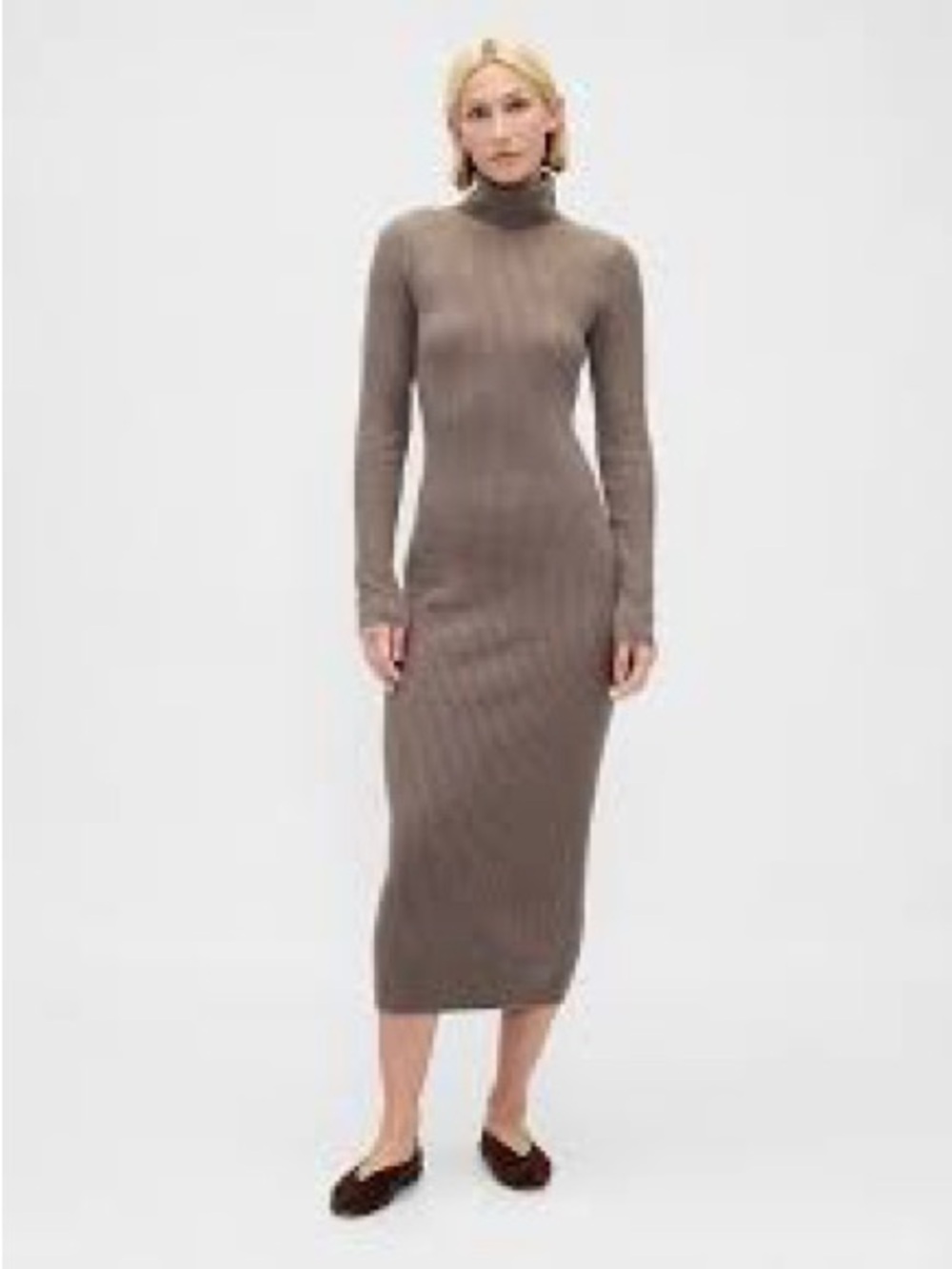 Gap CashSoft Turtleneck Maxi Ribbed Sweater Dress Toasted Almond Brown
